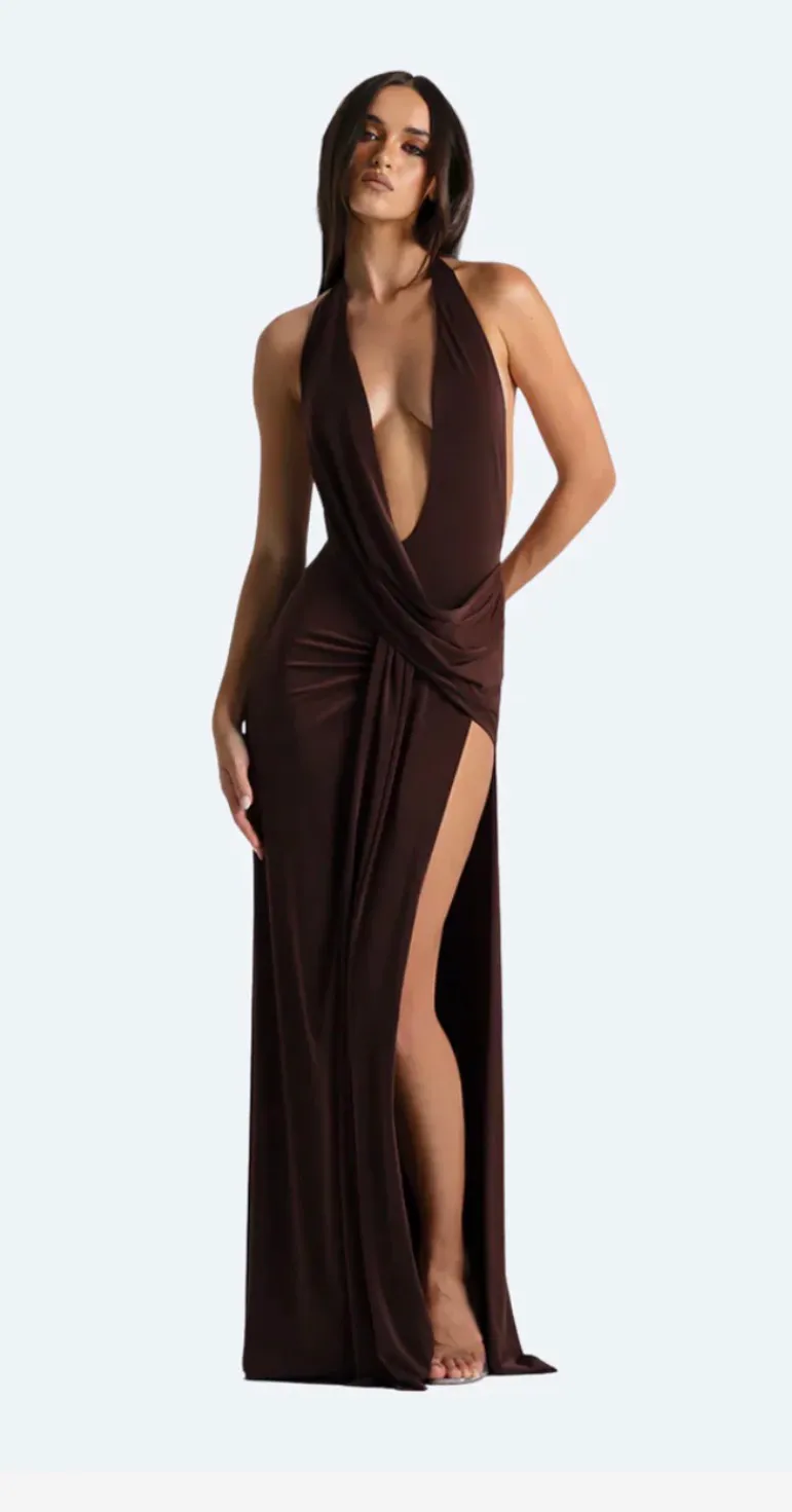 Winona Gown Dress Espresso Brown Size 8 by Natalie Rolt