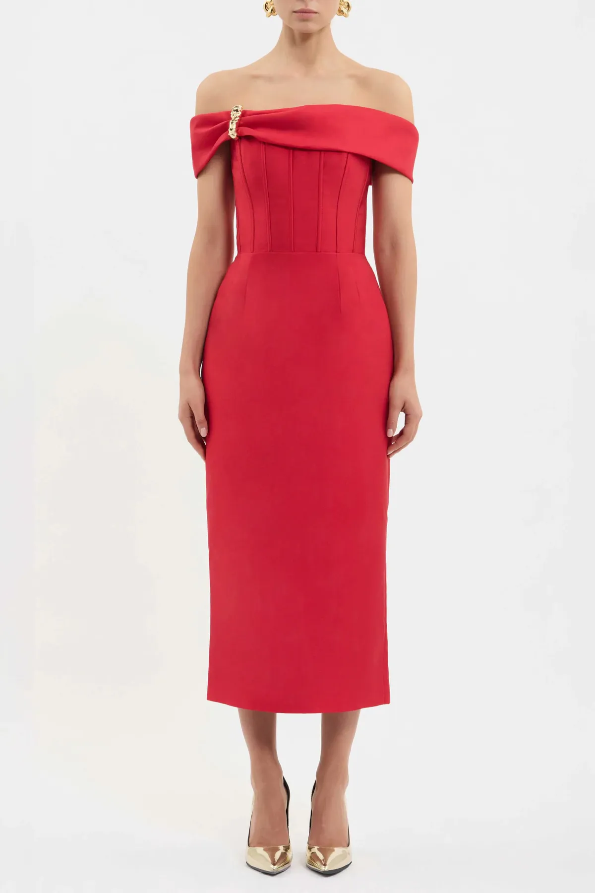 Esmeralda Midi Dress Red Size 8, 10 & 12 by Rebecca Vallance