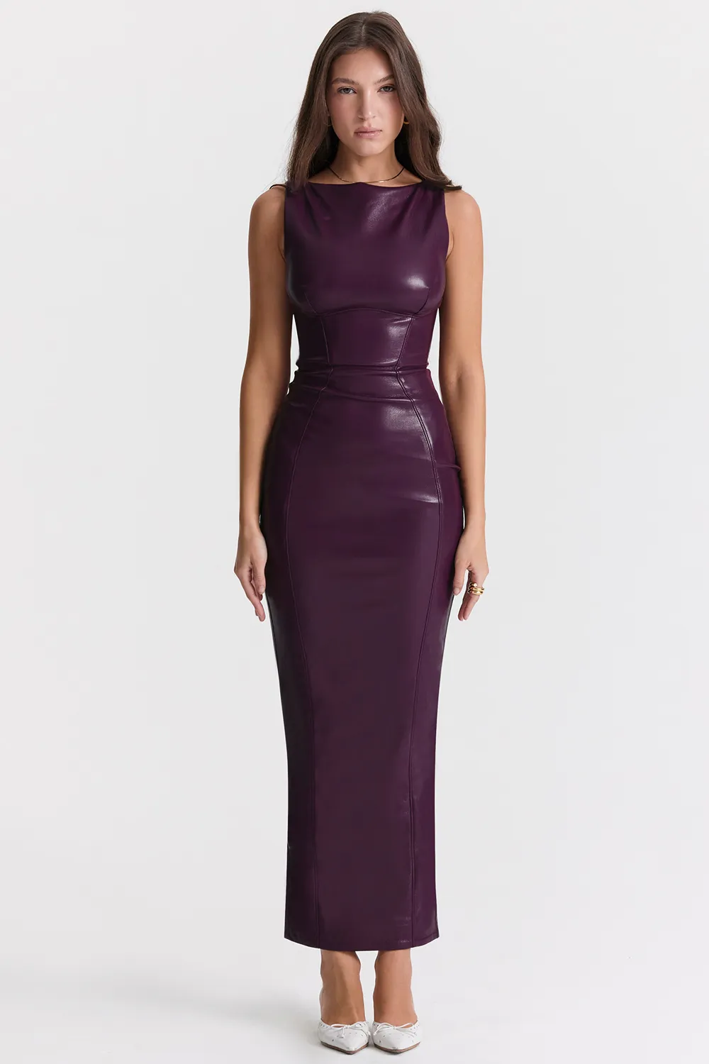 Sahara Vegan Leather Maxi Dress Merlot Purple Size XS / AU 6 & M / AU 10 by House Of CB