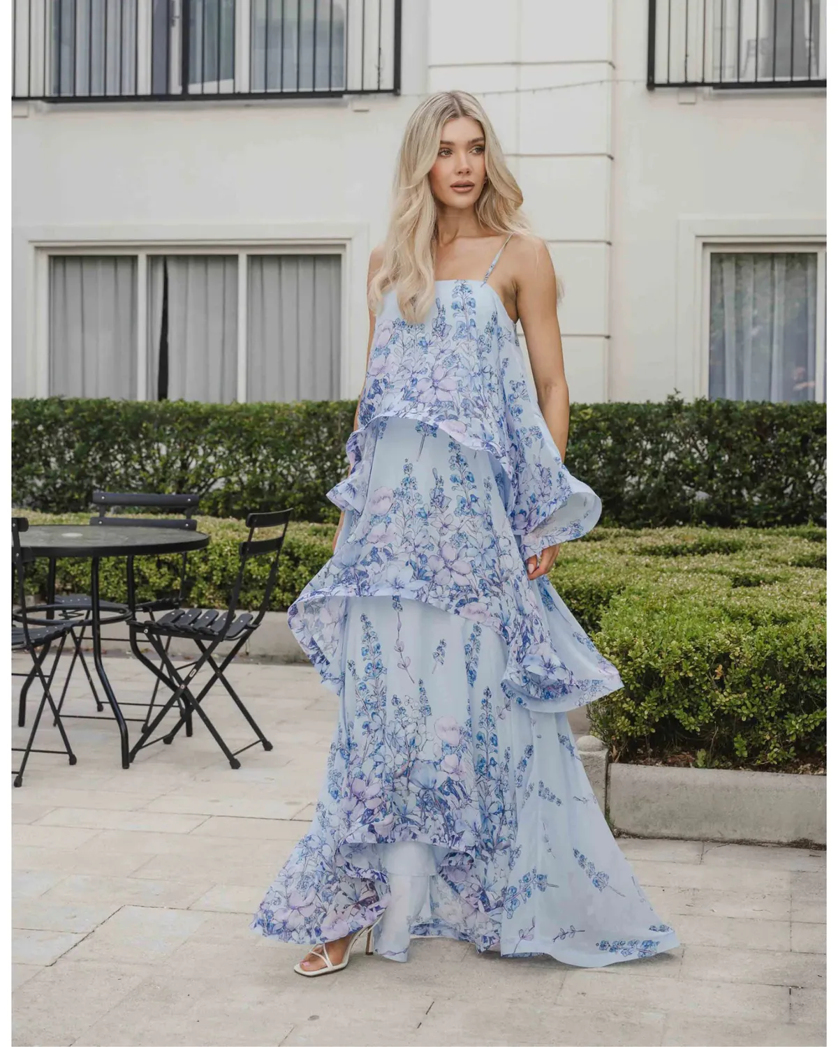 Armani Tiered Maxi Dress Baby Blue Floral Size S / AU 8,  M / AU 10 & L / AU 12 by Elliatt