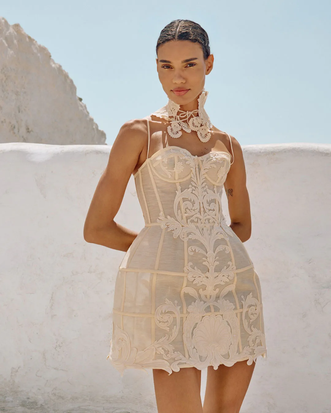 Rebellion Filigree Mini Dress Cream Size 1 / AU 10 by Zimmermann