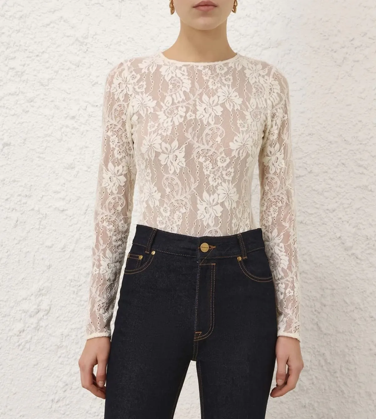Lace Bodysuit Top Cream Size 0P / AU 6P, 0 / AU 8 & 1 / AU 10 by Zimmermann