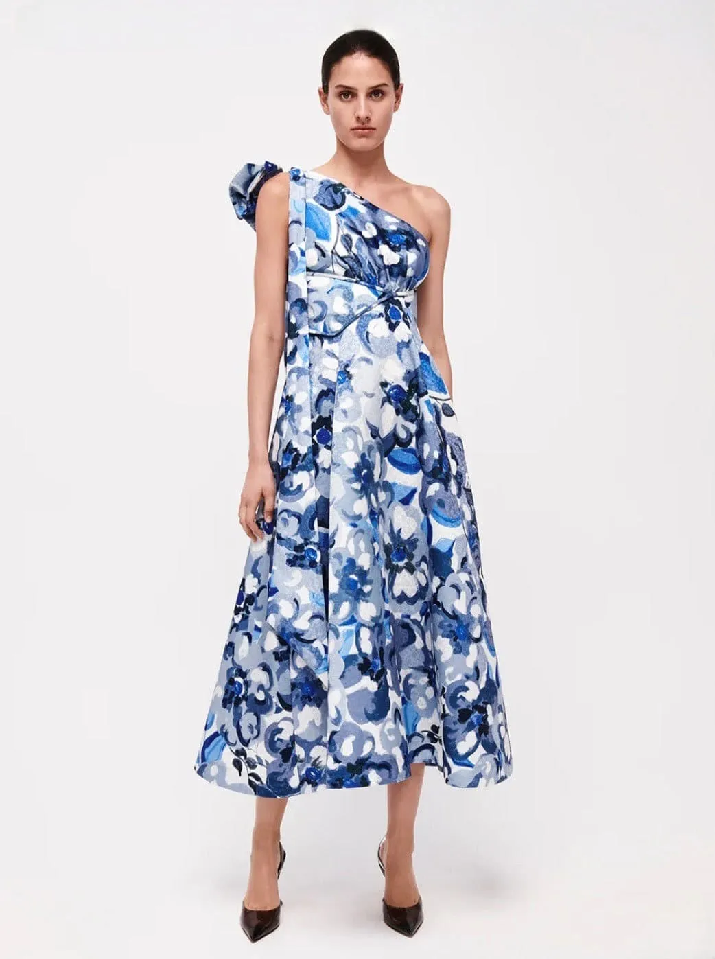 Emiliano Midi Dress Blue Print Size 3 / AU 12 & 4 / AU 14 by Rachel Gilbert