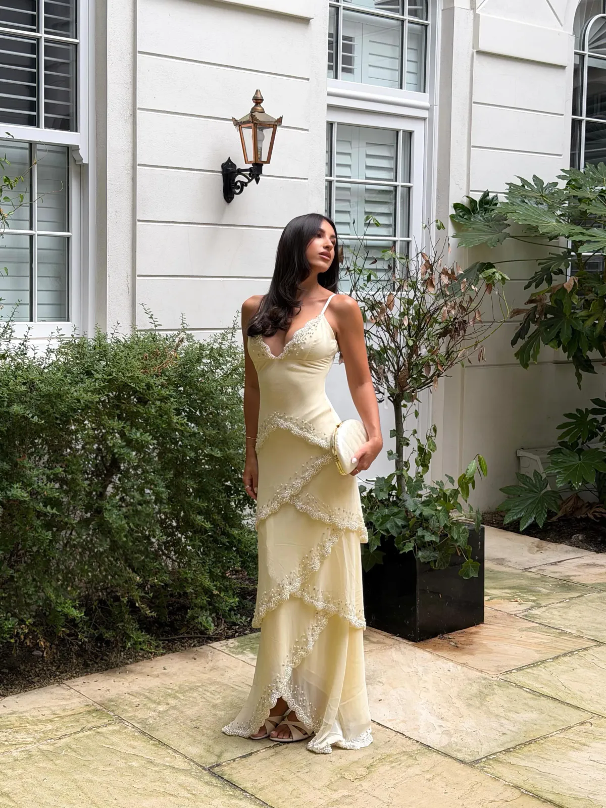 Sorelle Embellished Tiered Maxi Dress Cream Size XS / AU 6 by House Of CB