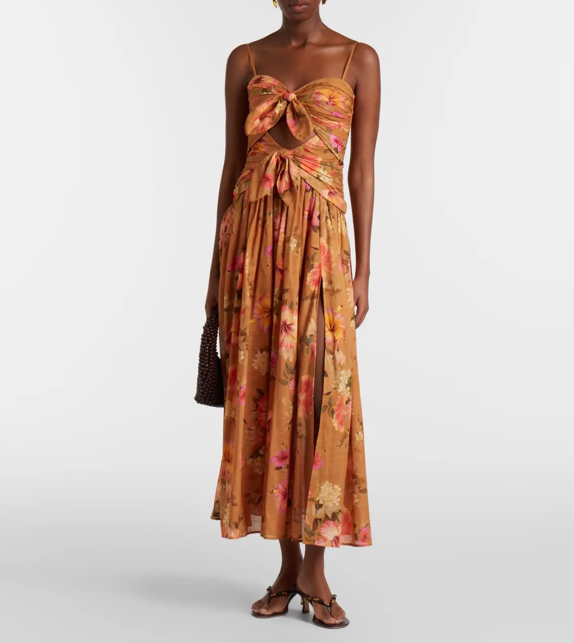 Mahon Tie Front Midi Dress Orange & Print Size 1 / AU 10 by Zimmermann
