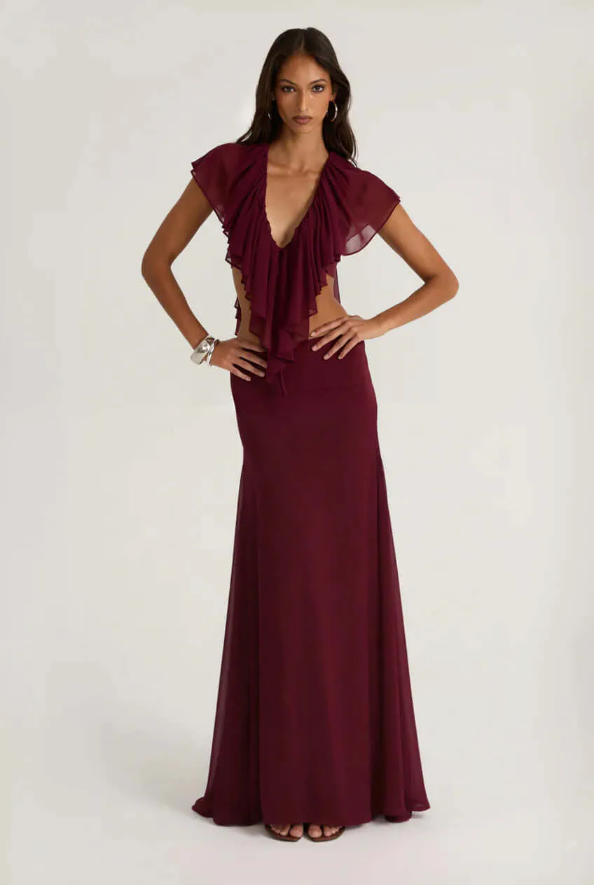 Clover Top & Skirt Set Burgandy Red Size XS / AU 6, S / AU 8 & M / AU 10 by Ance Gria