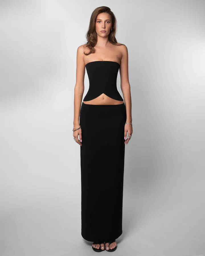 Adele Strapless Top & Maxi Skirt Set Black Size XS / AU 6 by Fenity