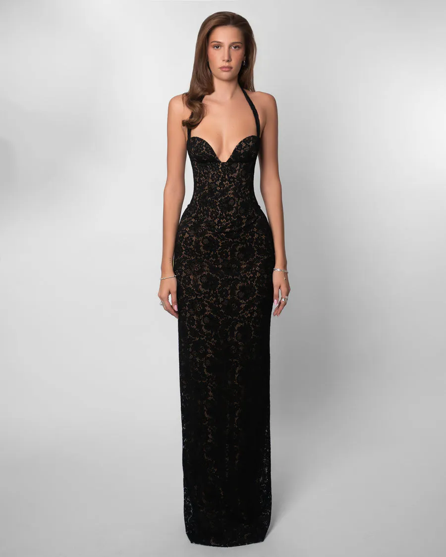 Monique Gown Maxi Dress Black Lace Size S / AU 8 by Fenity