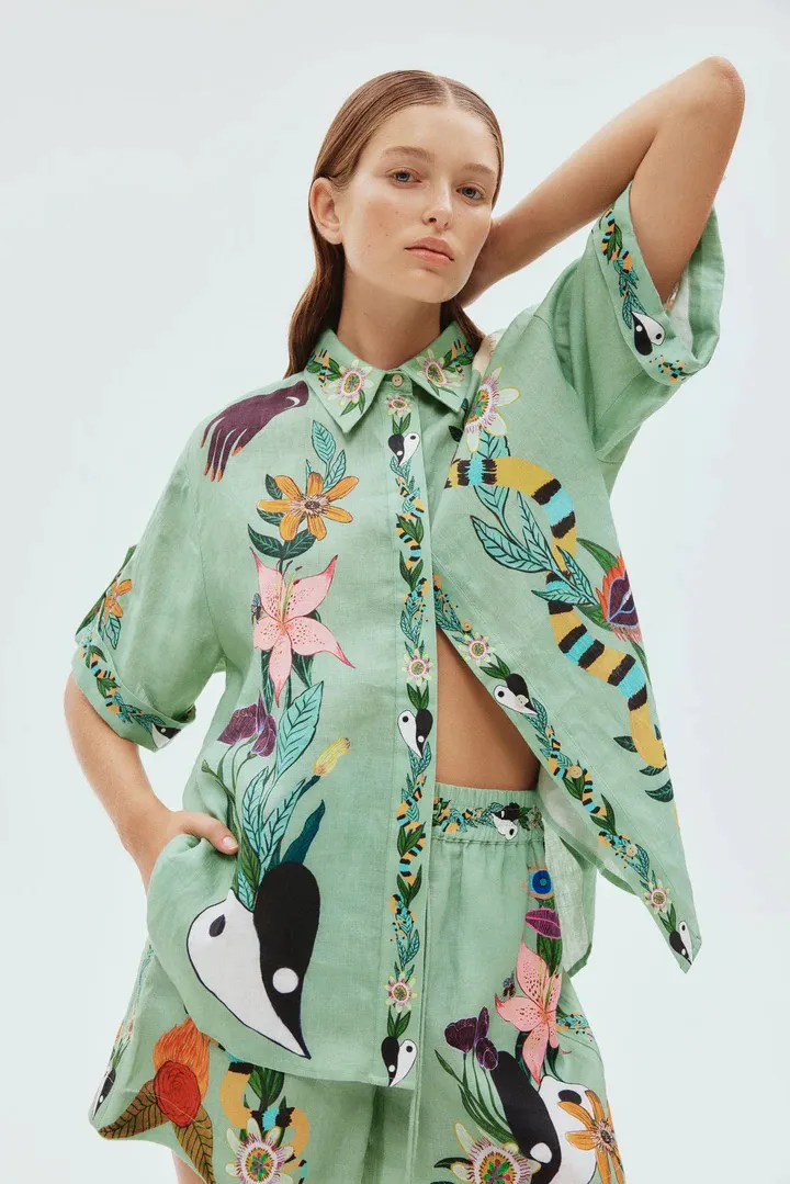 Meagan Linen Shirt Size 12 & Shorts Size 14 Set Jade by Alemais