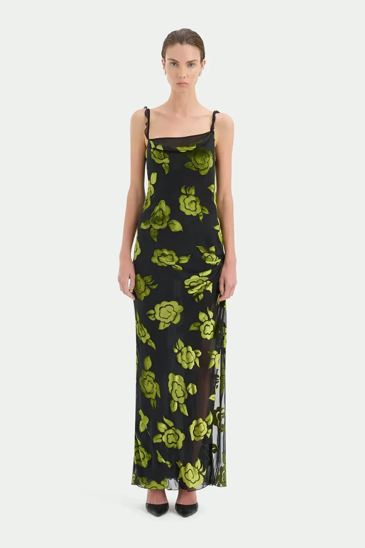 Roxane Gown Maxi Dress Cloud Green & Black Size 8 by SIR