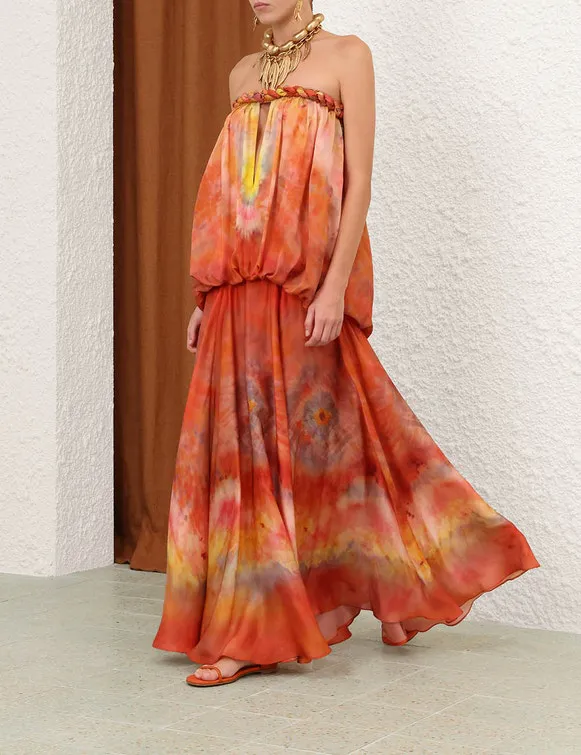 Luna Twist Bandeau Gown Dress Silk Orange & Print Size 1 / AU 10 by Zimmermann