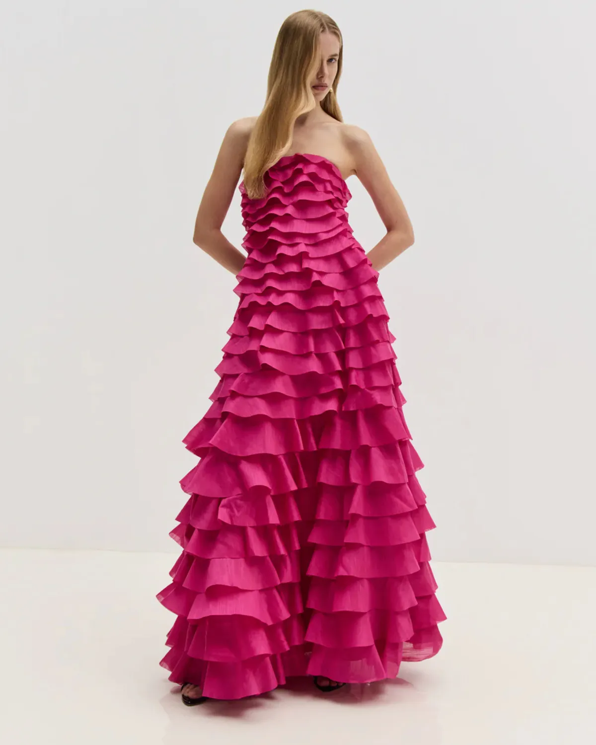 Fleur Pleated Gown Dress Magenta Pink Size 12 by Aje