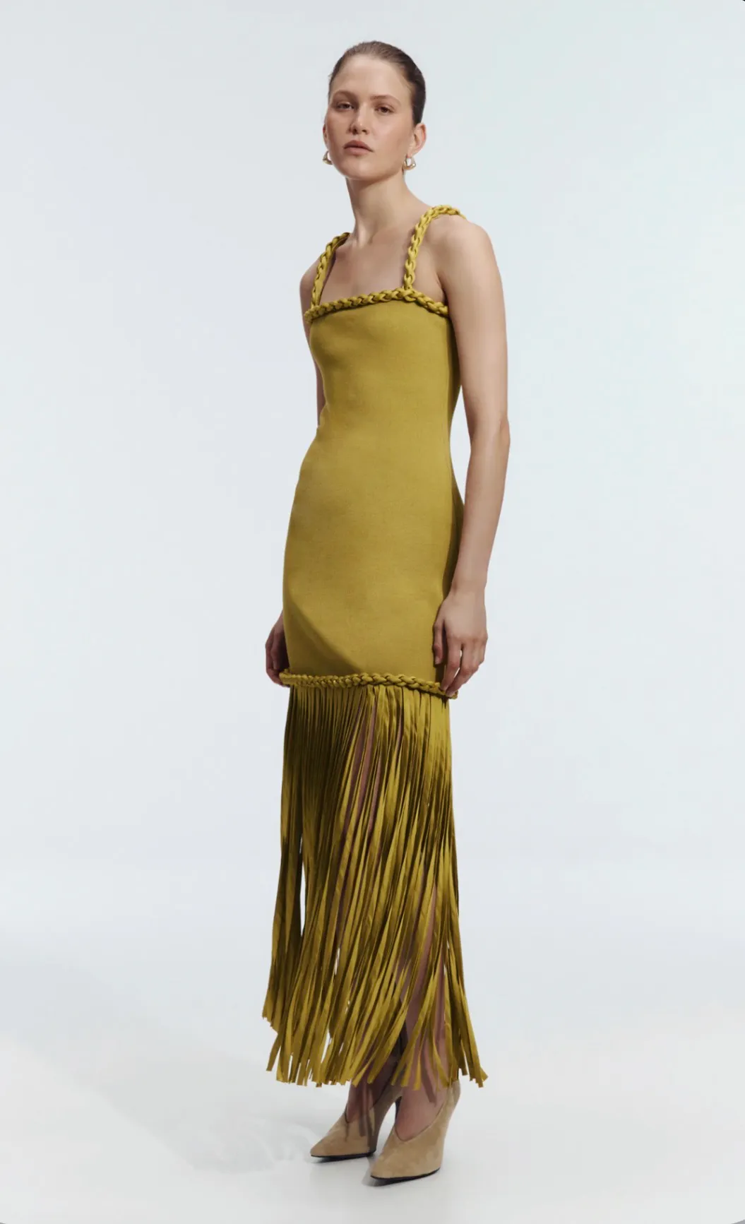 Ribiona Knit Midi Dress Olive Green Size 6 by Aje