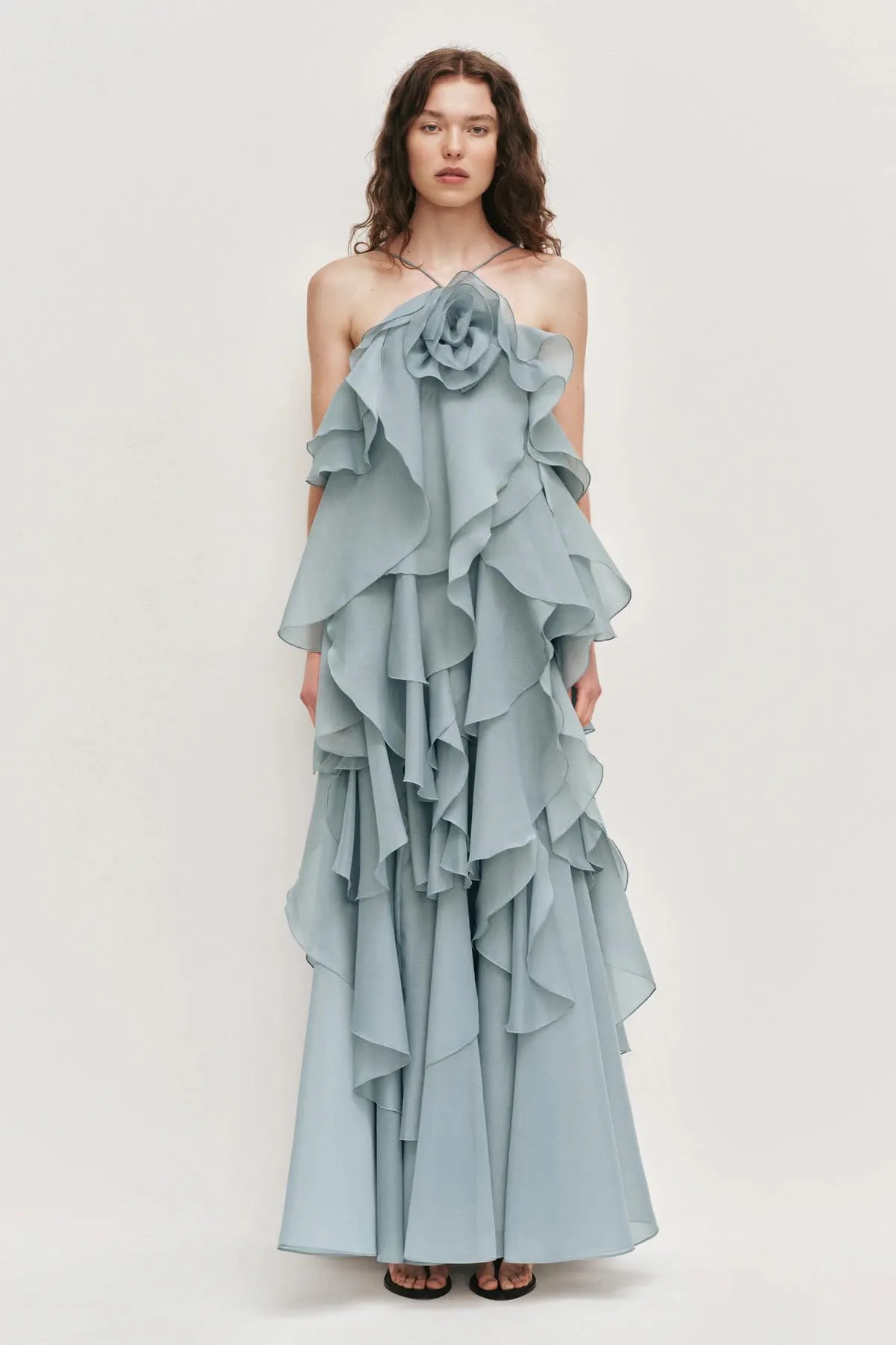 Pandorea Layered Maxi Dress Duck Egg Blue Size 8 by Aje