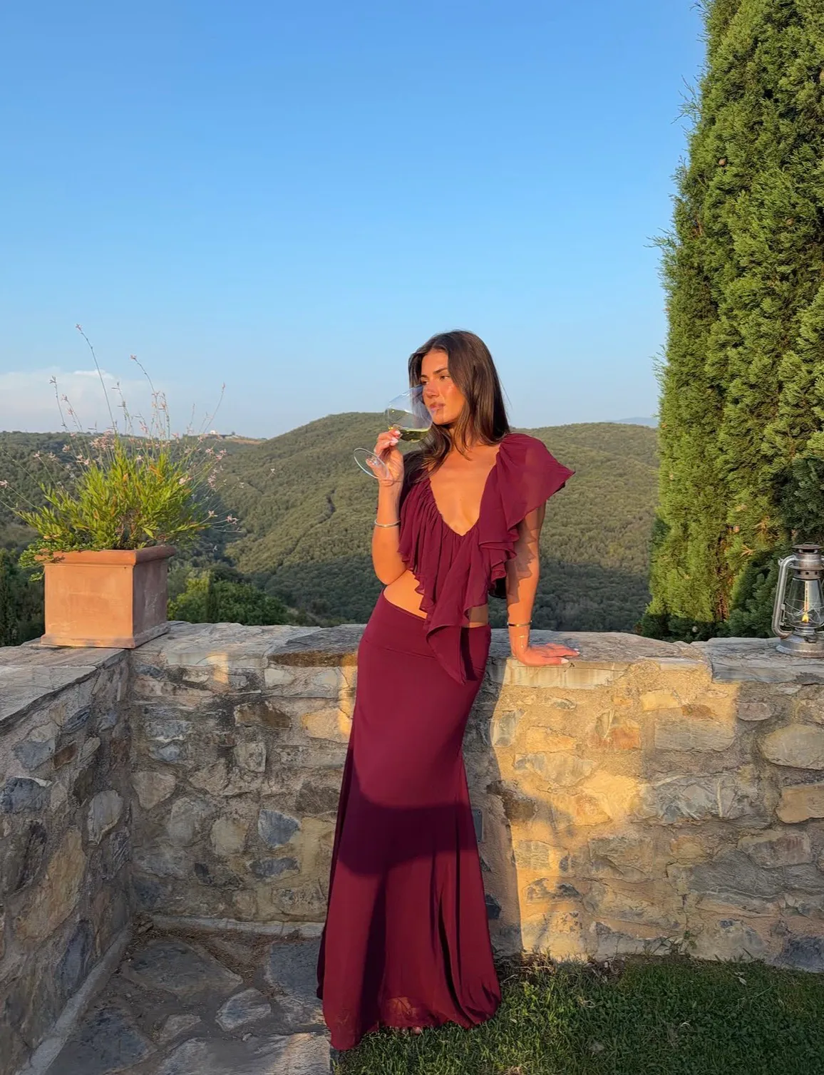 Clover Top & Skirt Set Burgundy Red Size 8 by Ance Gria