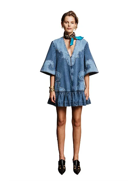 Jesse Denim Applique Mini Dress Blue Size 8 by Alemais