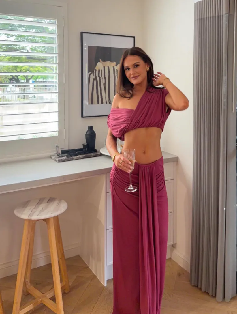 Celia Top & Maxi Skirt Set Rose Wine Pink Size 6 by Benni
