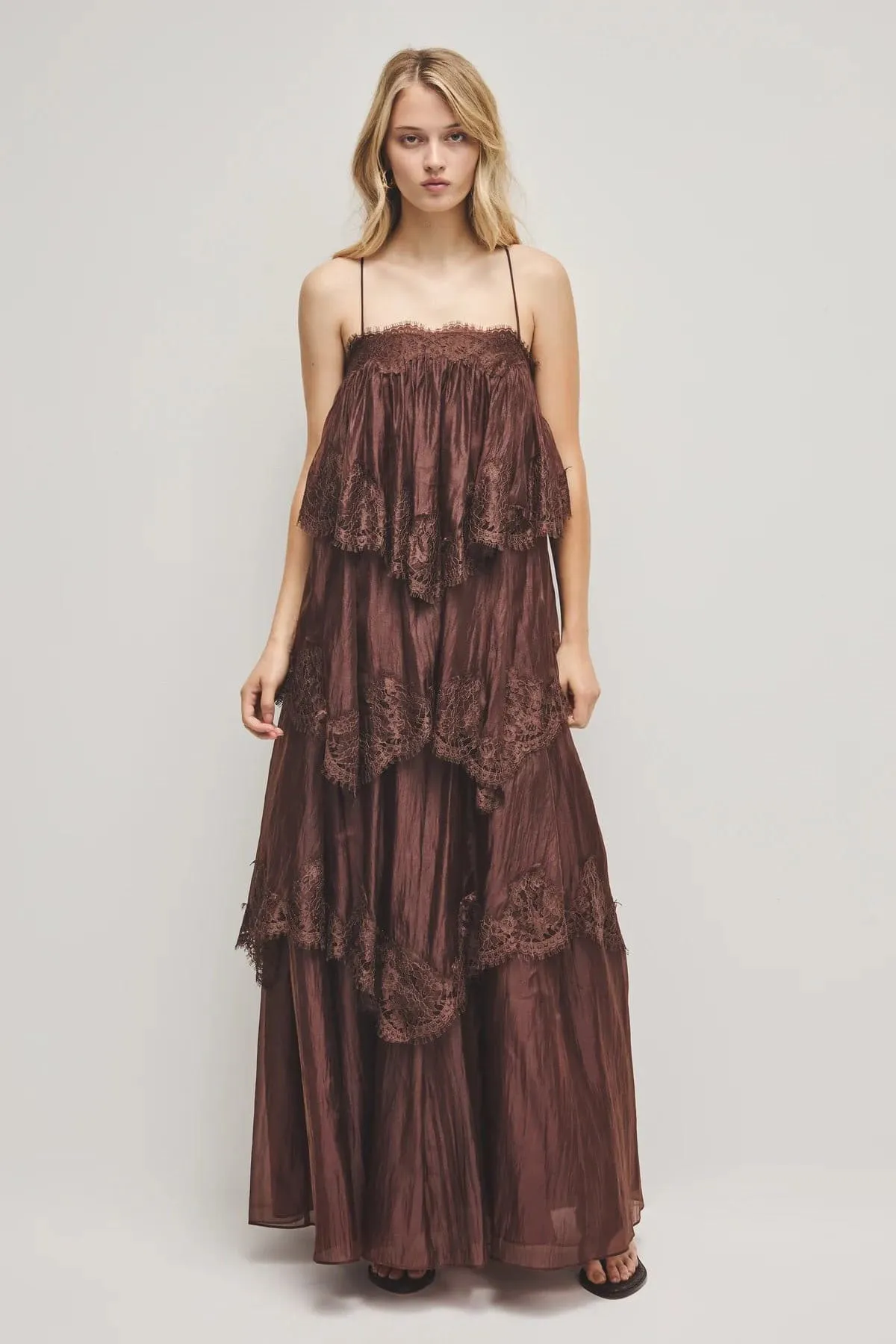 Ophelia Lace Gown Dress Chocolate Brown Size 10 & 12 by Aje