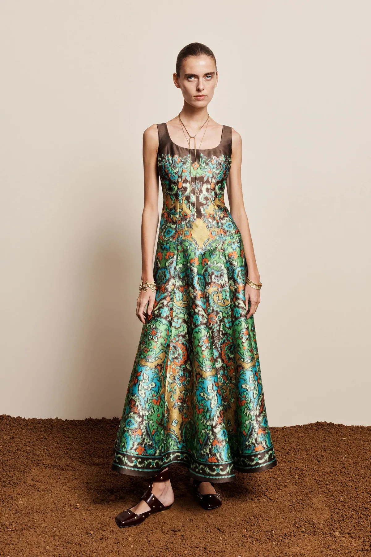 Charlotte Gown Midi Dress Green & Print Size 10 by Alemais