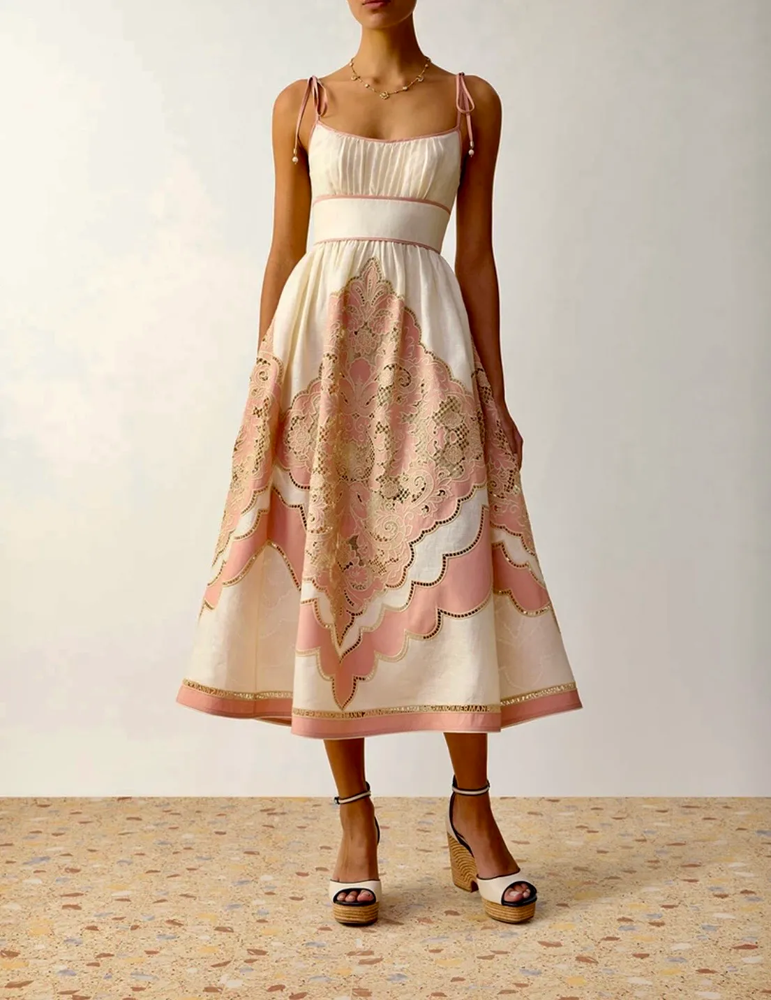 Fairlight Applique Midi Dress Pink & Print Size 0P / AU 6 & 0 / AU 8 by Zimmermann