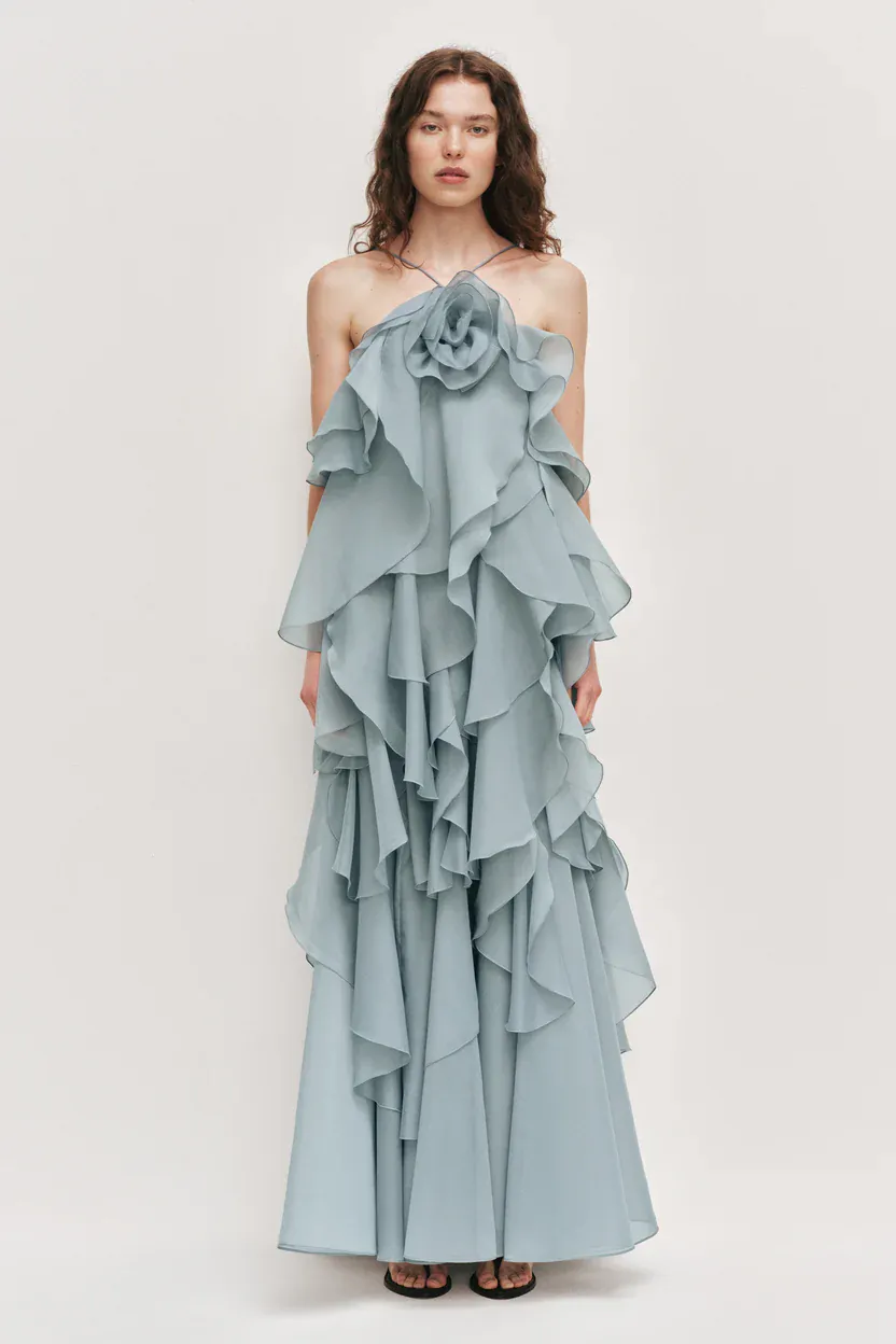 Pandorea Layered Maxi Dress Duck Egg Blue Size 6 by Aje