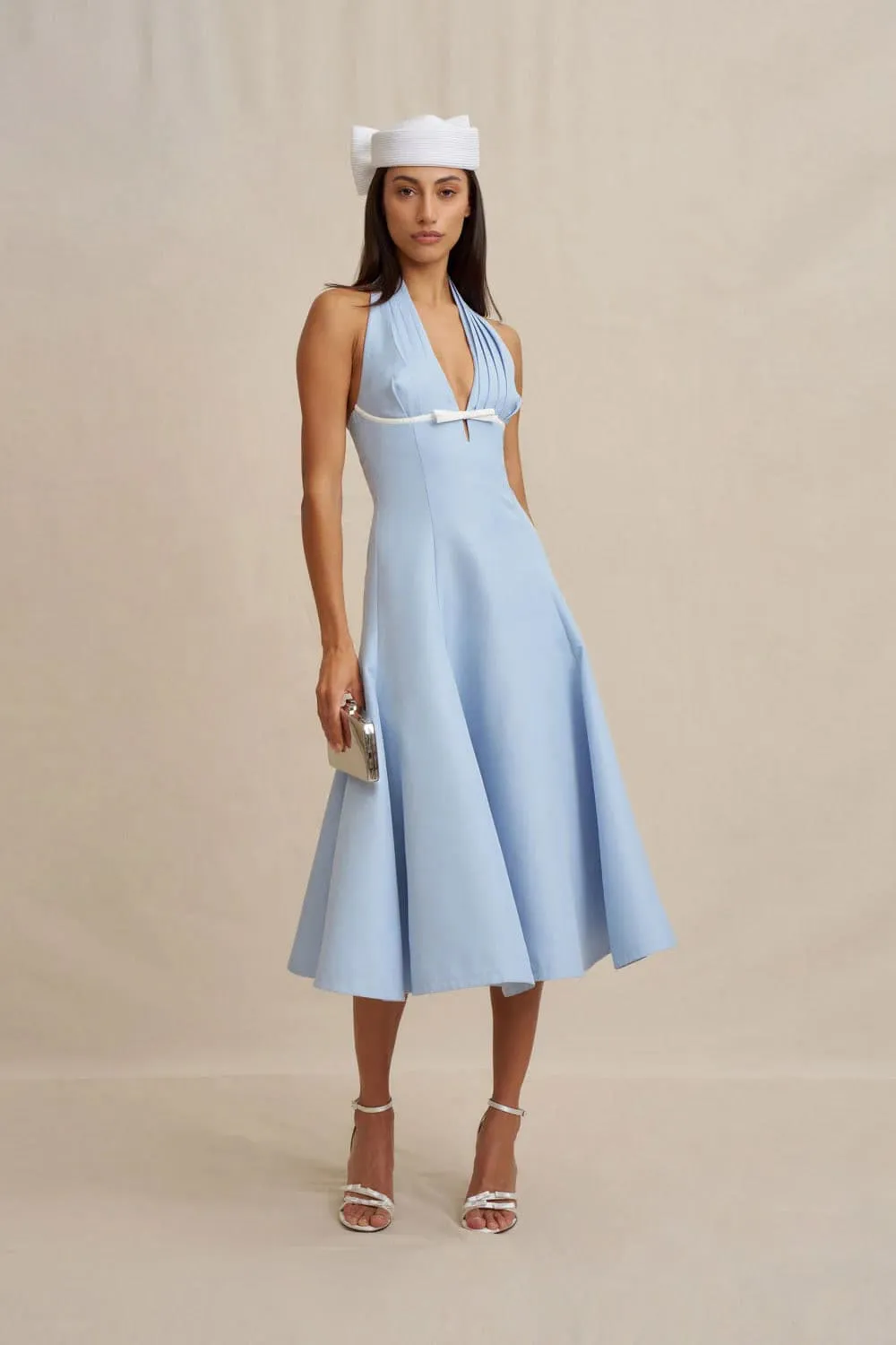 Lilian Halter Midi Dress Blue Ivory Size 8, 10 & 12 by By Johnny