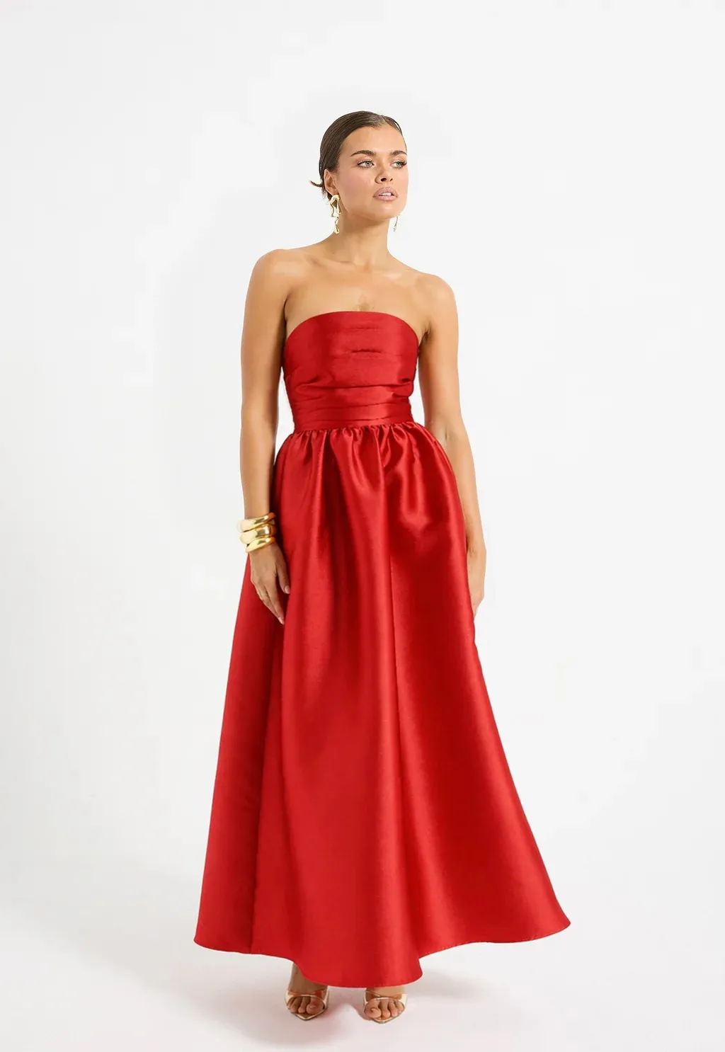 Pippa Strapless Midi Dress Poppy Red Size 8 by Pasduchas