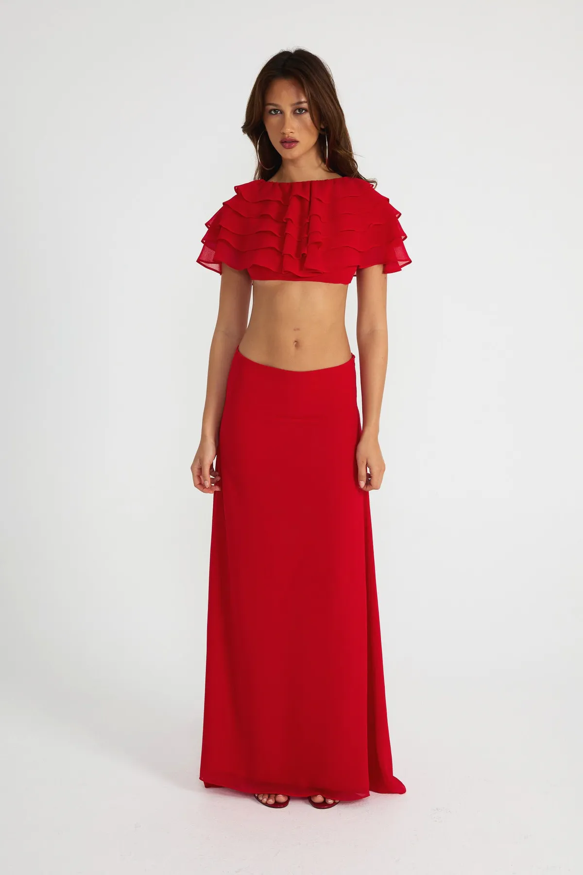 Elizabeth Top & Maxi Skirt Set Red Size XS / AU 6 by Ance Gria