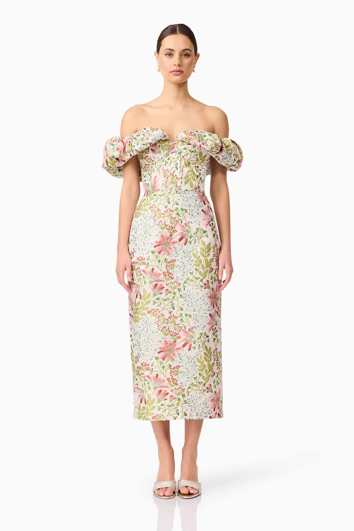 Calaantha Off The Shoulder Midi Dress Floral Print Size L / AU 12 by Elliatt