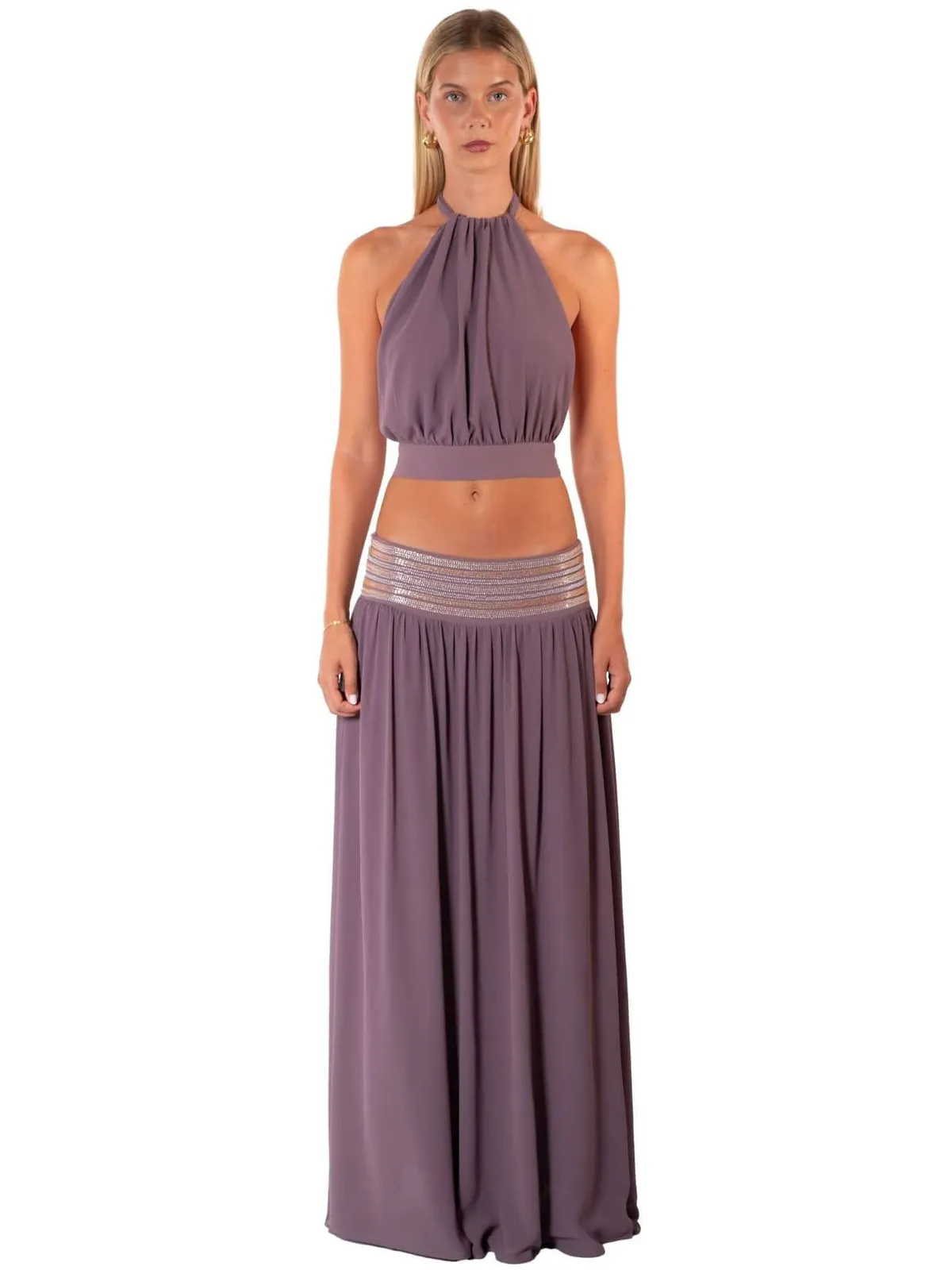Octavia Halter Top & Maxi Skirt Set Mauve Purple Size 6 by I Am Delilah