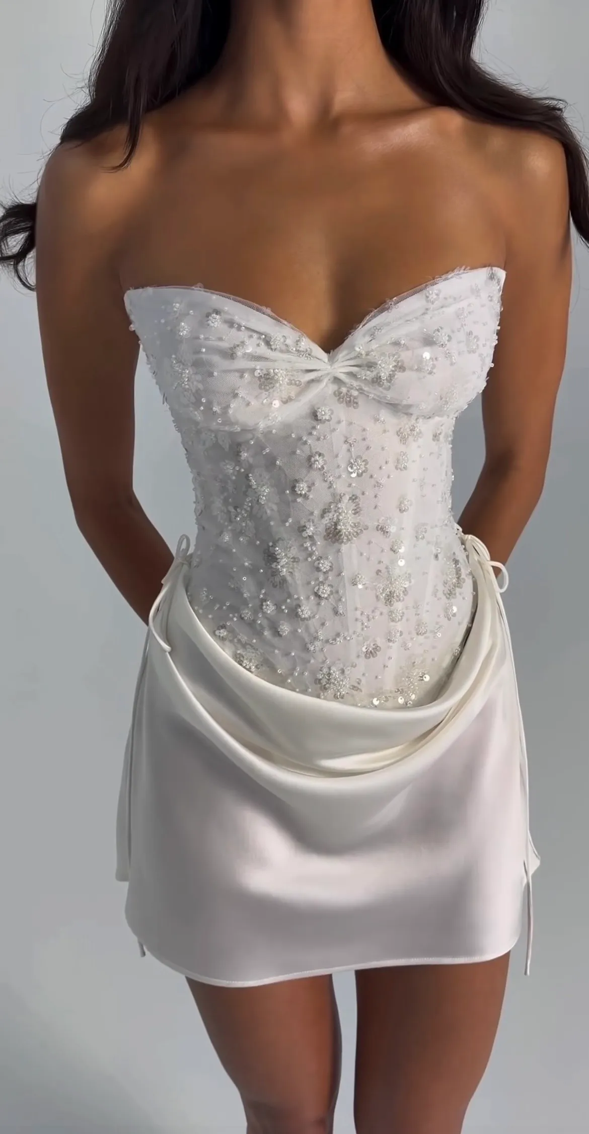 Verity Bustier in White Embellished and Evelyn Mini in White Size 1 (8) by Natalie Rolt