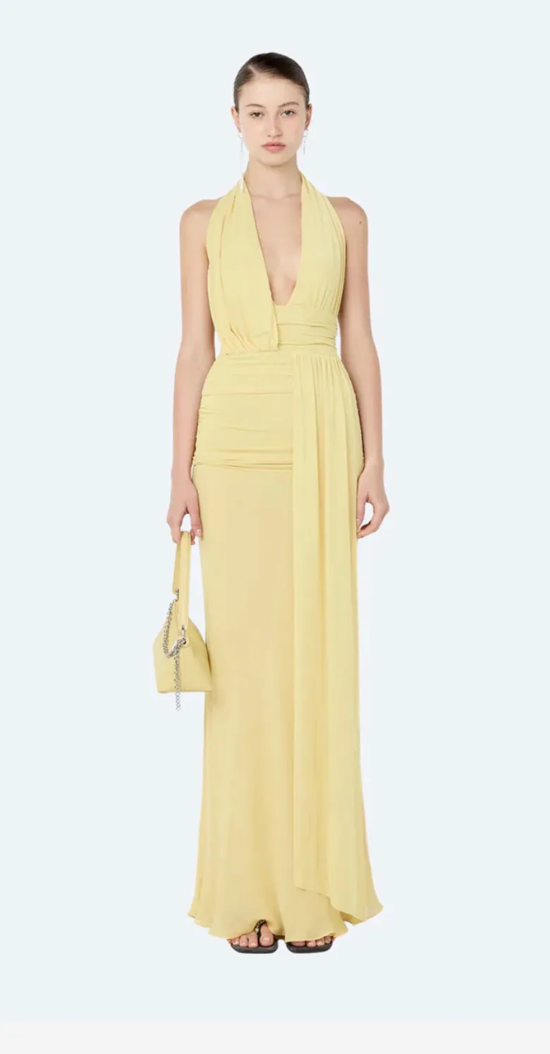 Cassis Drape Maxi Dress Yellow Size 8 by Bec & Bridge