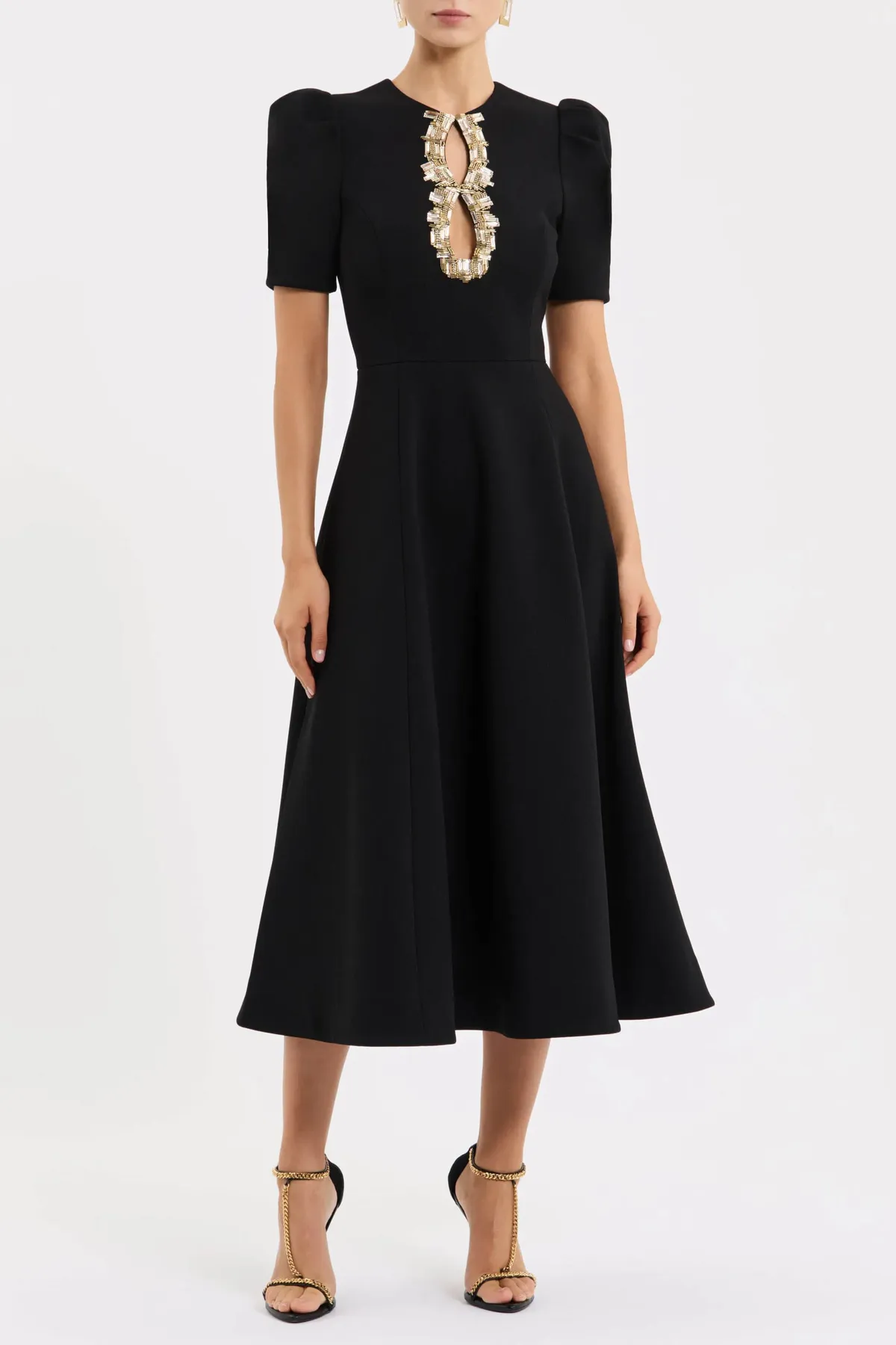 Alexandrite Short Sleeve Midi Dress Black Size 10 by Rebecca Vallance