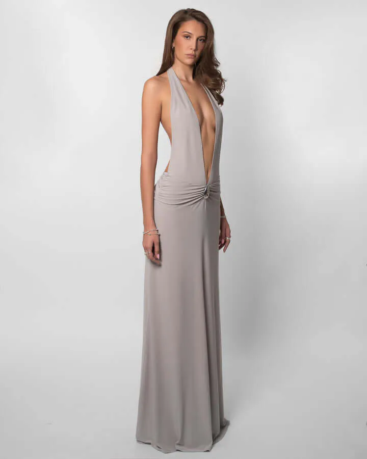 Paloma Plunge Maxi Dress Grey Size XS / AU 6 by Fenity