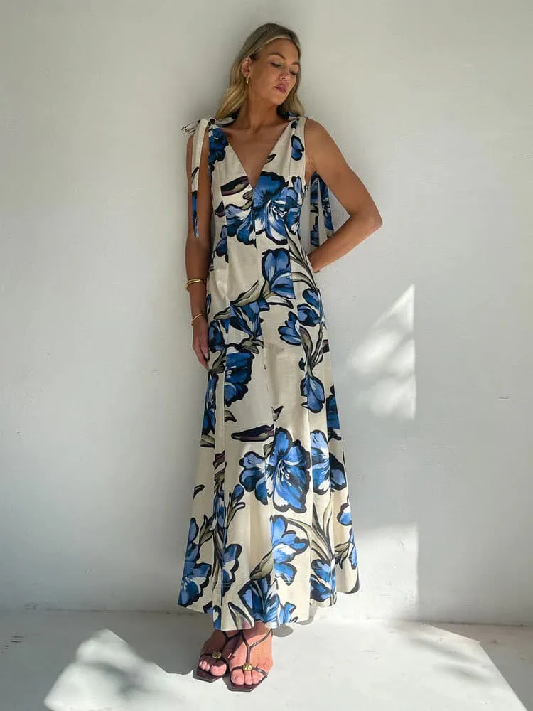 Adeline Maxi Dress Waikiki Floral Blue & Print Size 10 & 14 by By Nicola