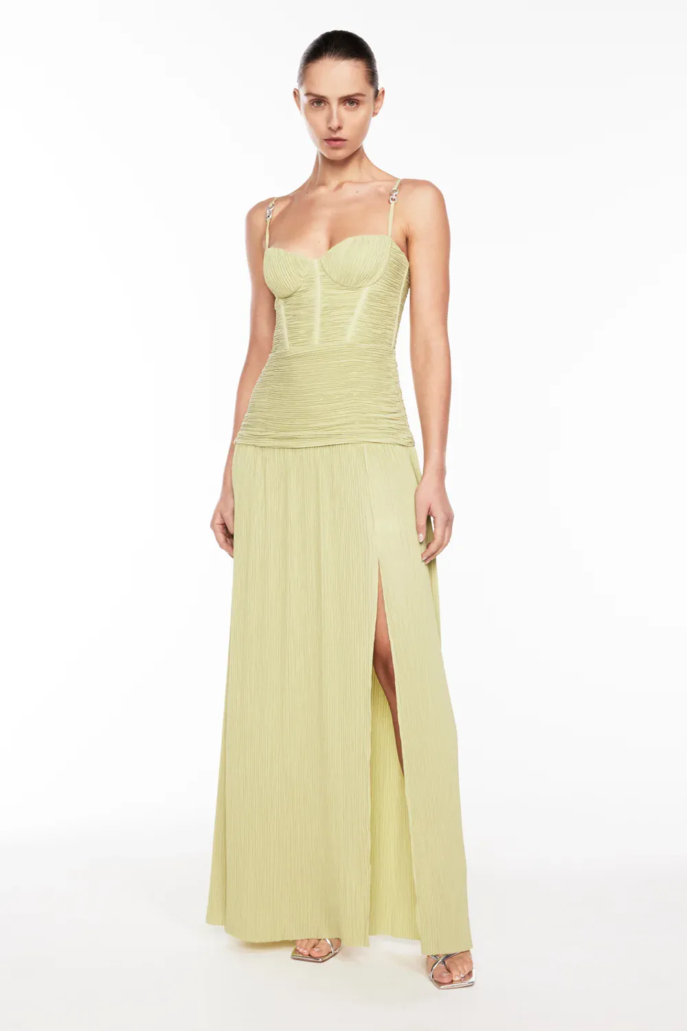Double Time Pleat Maxi Dress Pistachio Green Size 6 by Manning Cartell