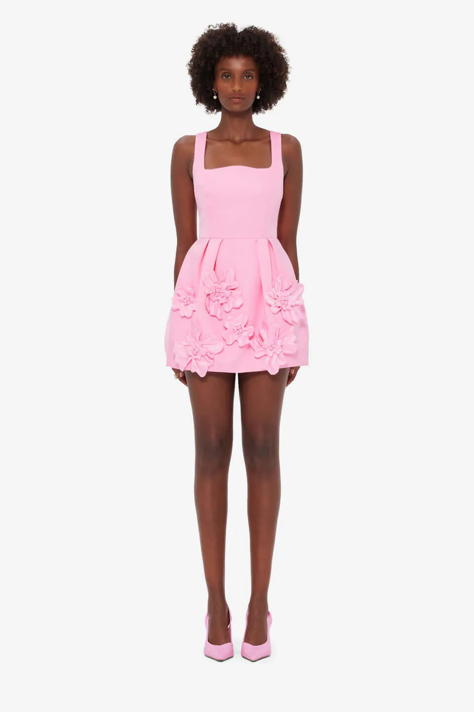 Piper Floral Appliqué Bell Shape Mini Dress Baby Pink Size 8, 10, 12 & 14 by Leo Lin