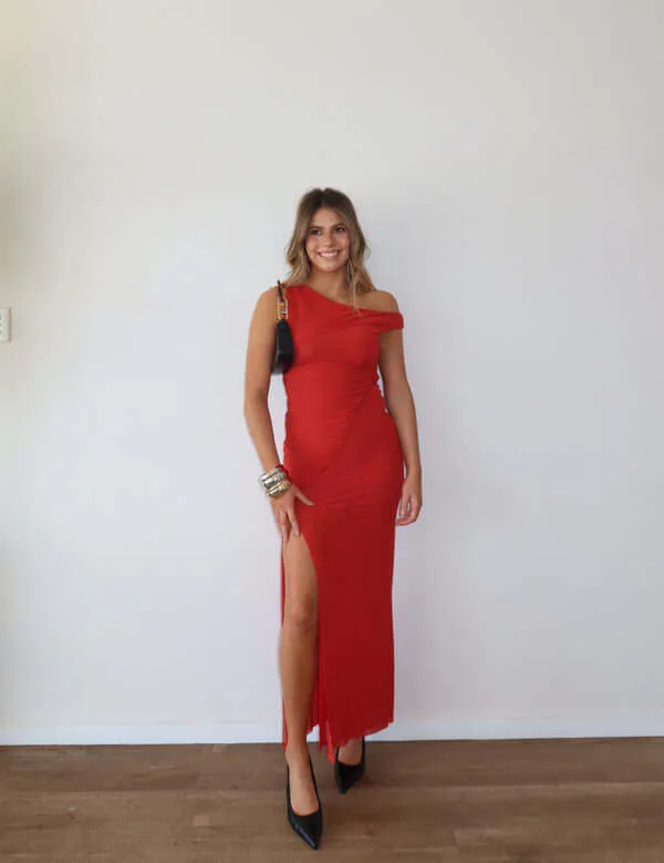 Sania Asym Maxi Dress Red Size 8 & 10 by Bec & Bridge