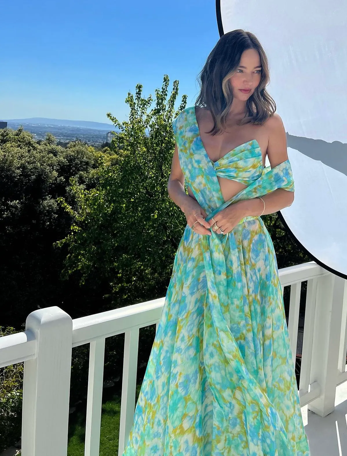 High Tide Crop Twisted Crop Size 3 & Maxi Skirt Size 2 Aqua Ikat by Zimmermann
