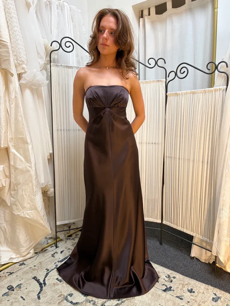 Vintage Satin Strapless Maxi Dress Brown Size 6 by Shelli Segal