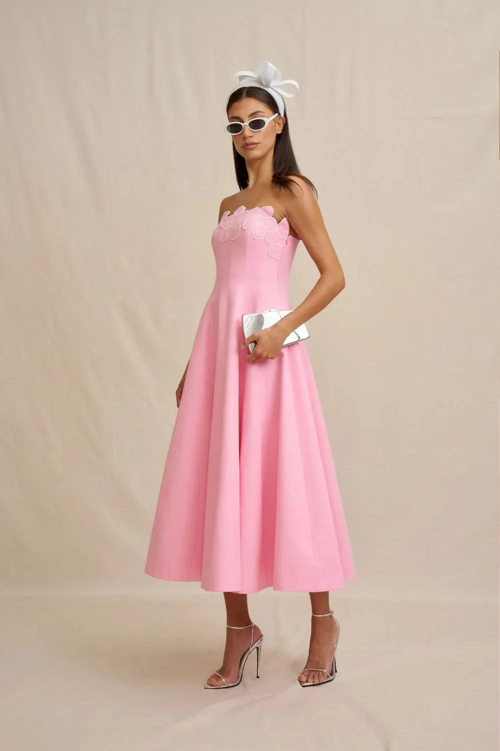 Florelle Strapless Midi Dress Pink Size 8, 10 & 12 by By Johnny