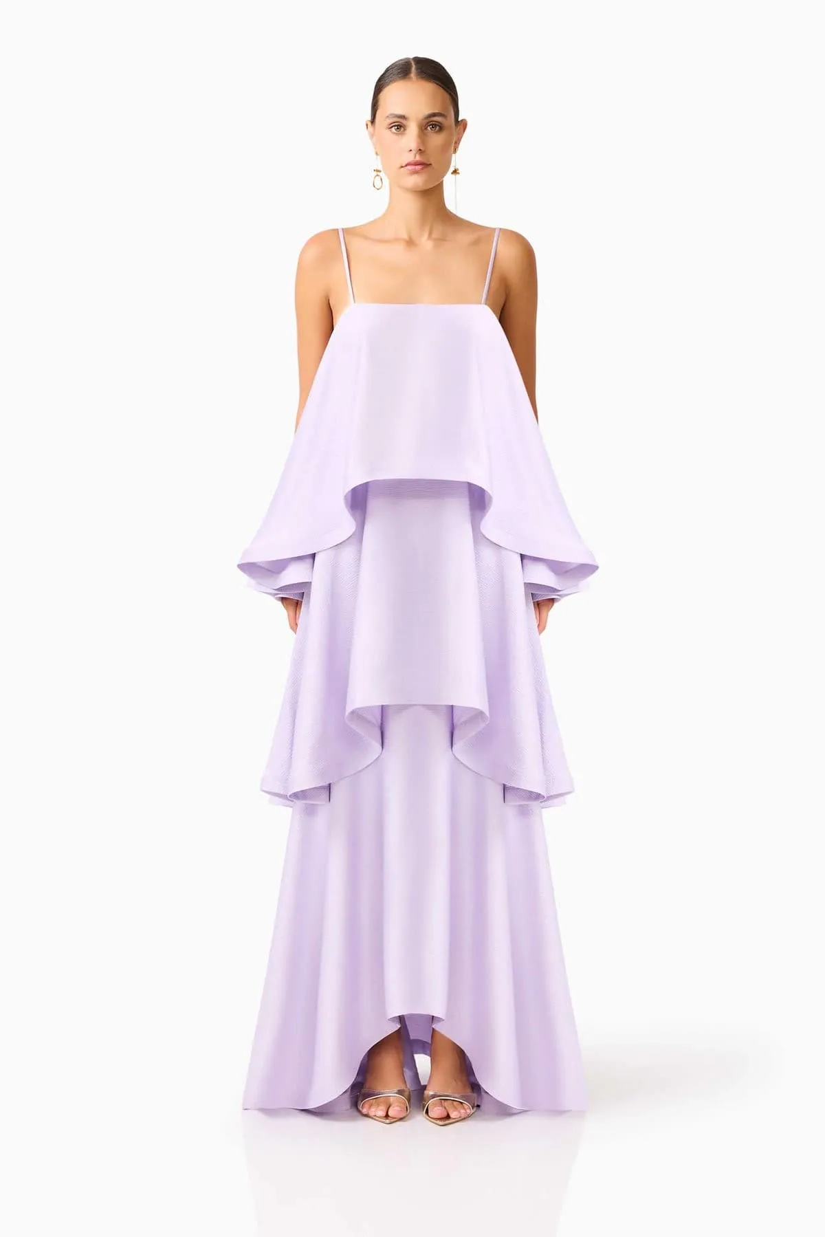 Tilly Tiered Maxi Dress Purple Size 12 by Elliatt