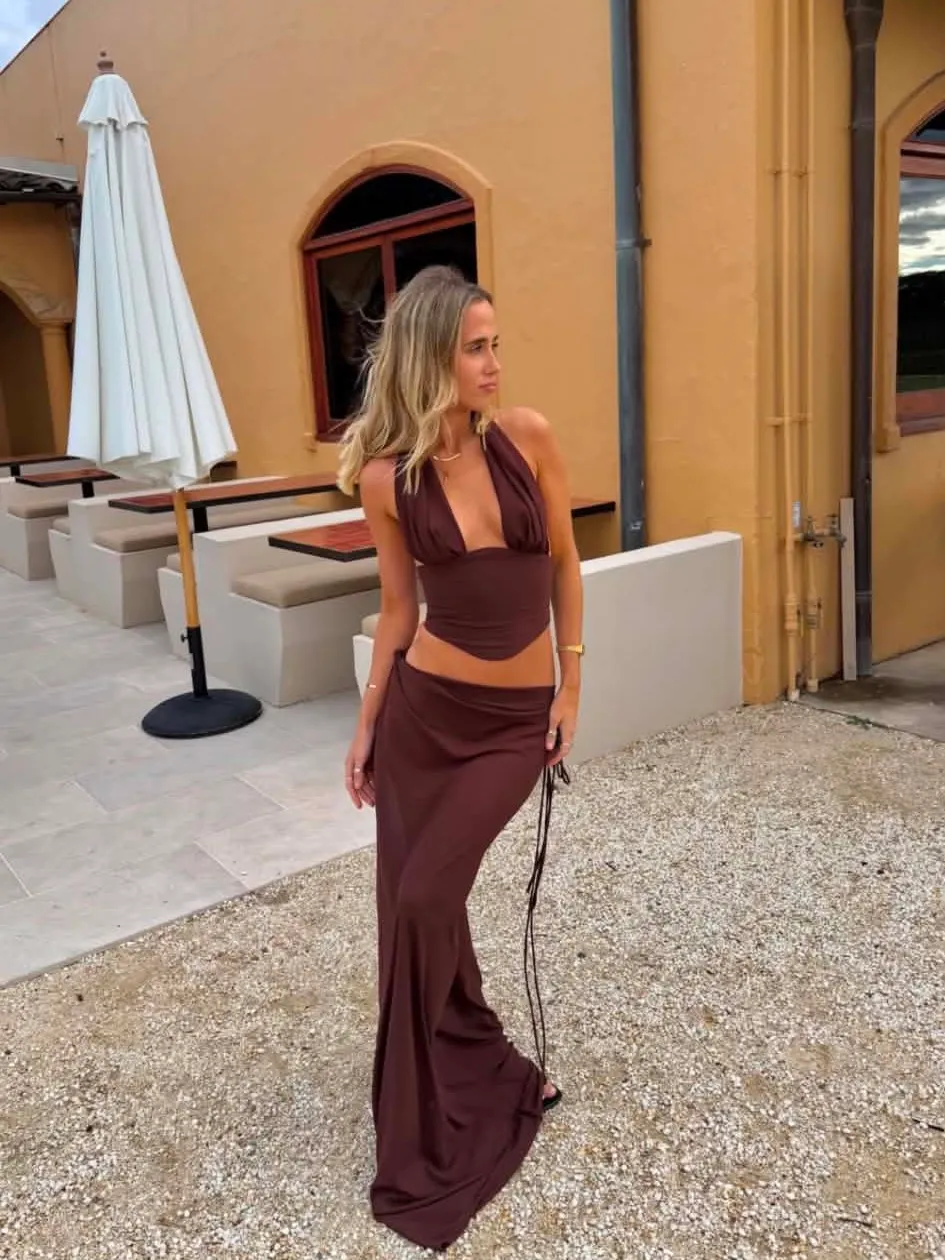 Bronte Top & Evelyn Maxi Skirt Set Brown Size 0 / AU 6 & 2 / AU 10 by Natalie Rolt