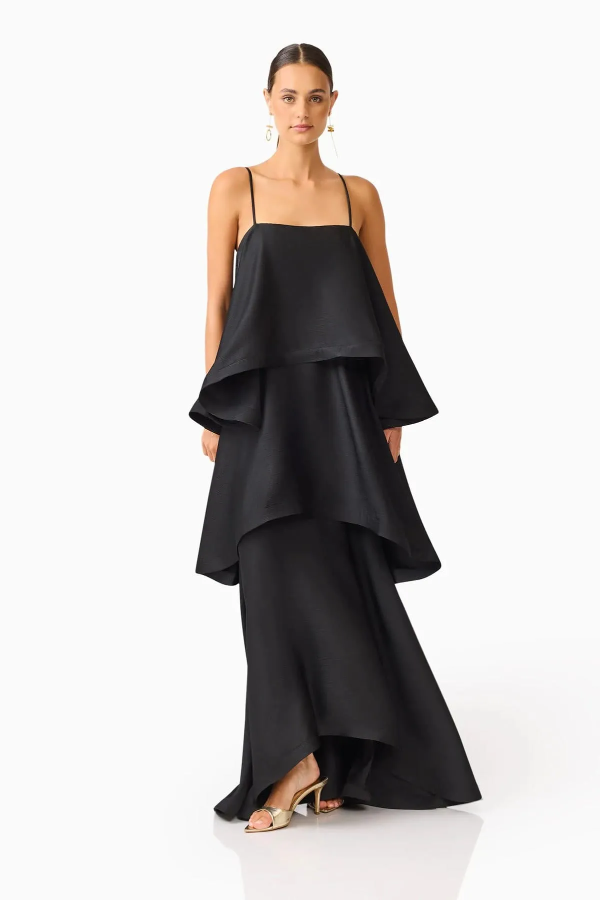 Tilly Tiered Maxi Dress Black Size 6, 10, 12, 14 & 16 by Elliatt
