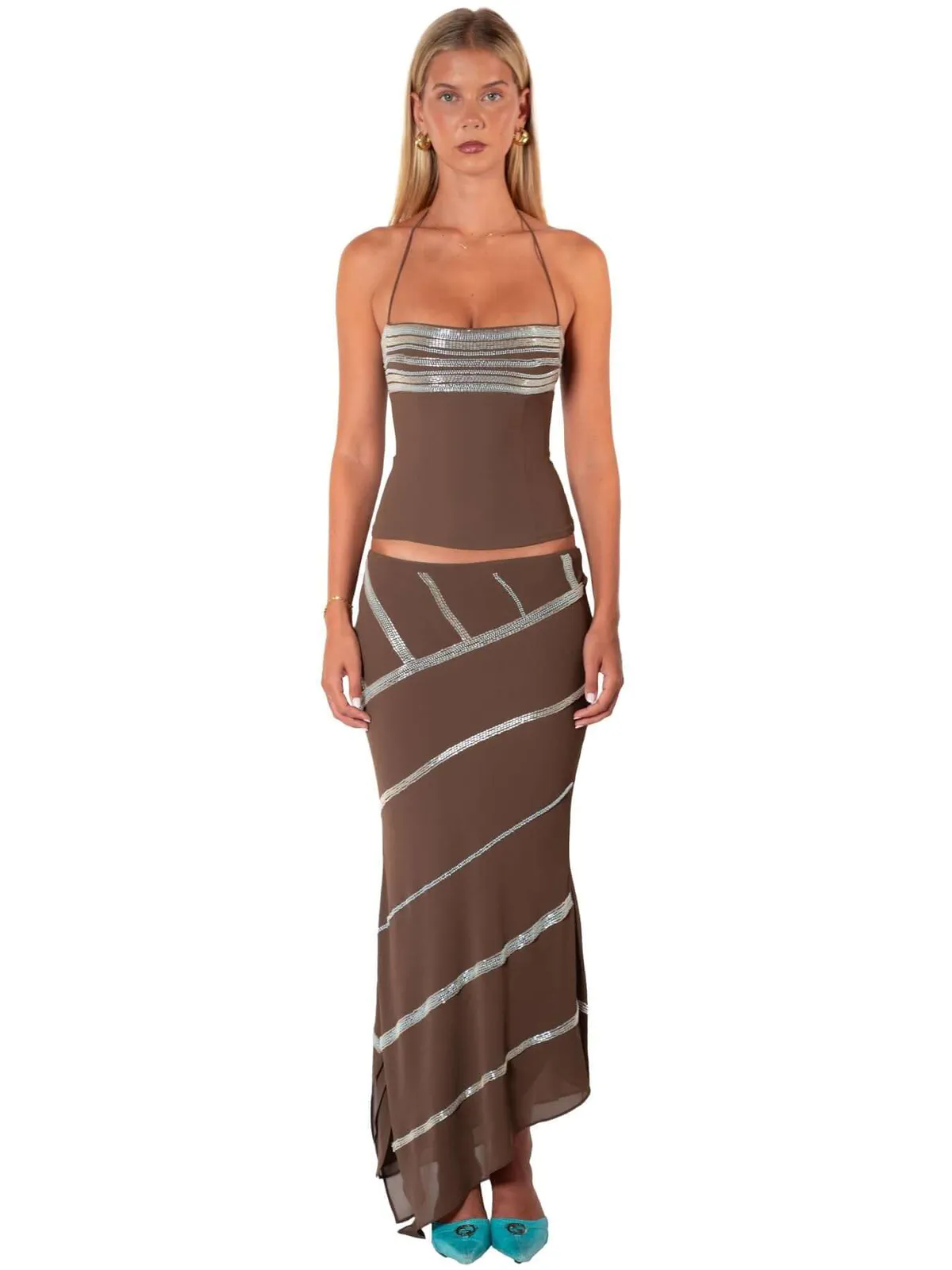 Ines Corset & Ines Midi Skirt Set Mocha Brown Size 6 by I Am Delilah