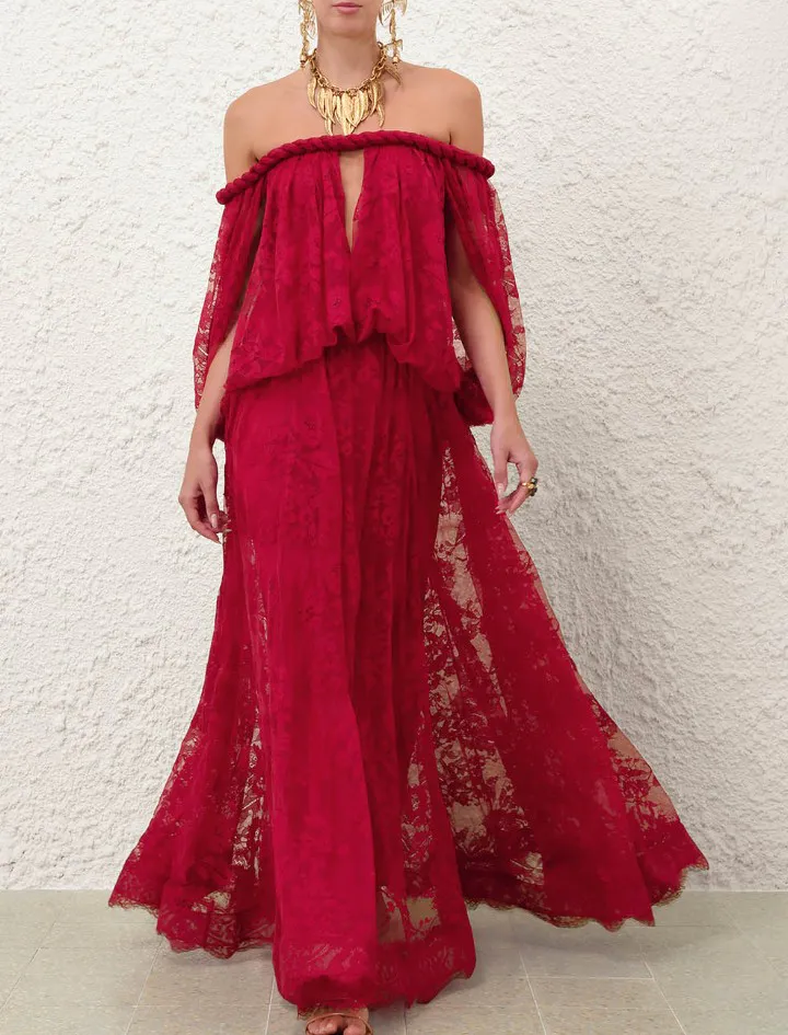 Luna Lace Billow Gown Maxi Dress Red Size 1 / AU 10 by Zimmermann