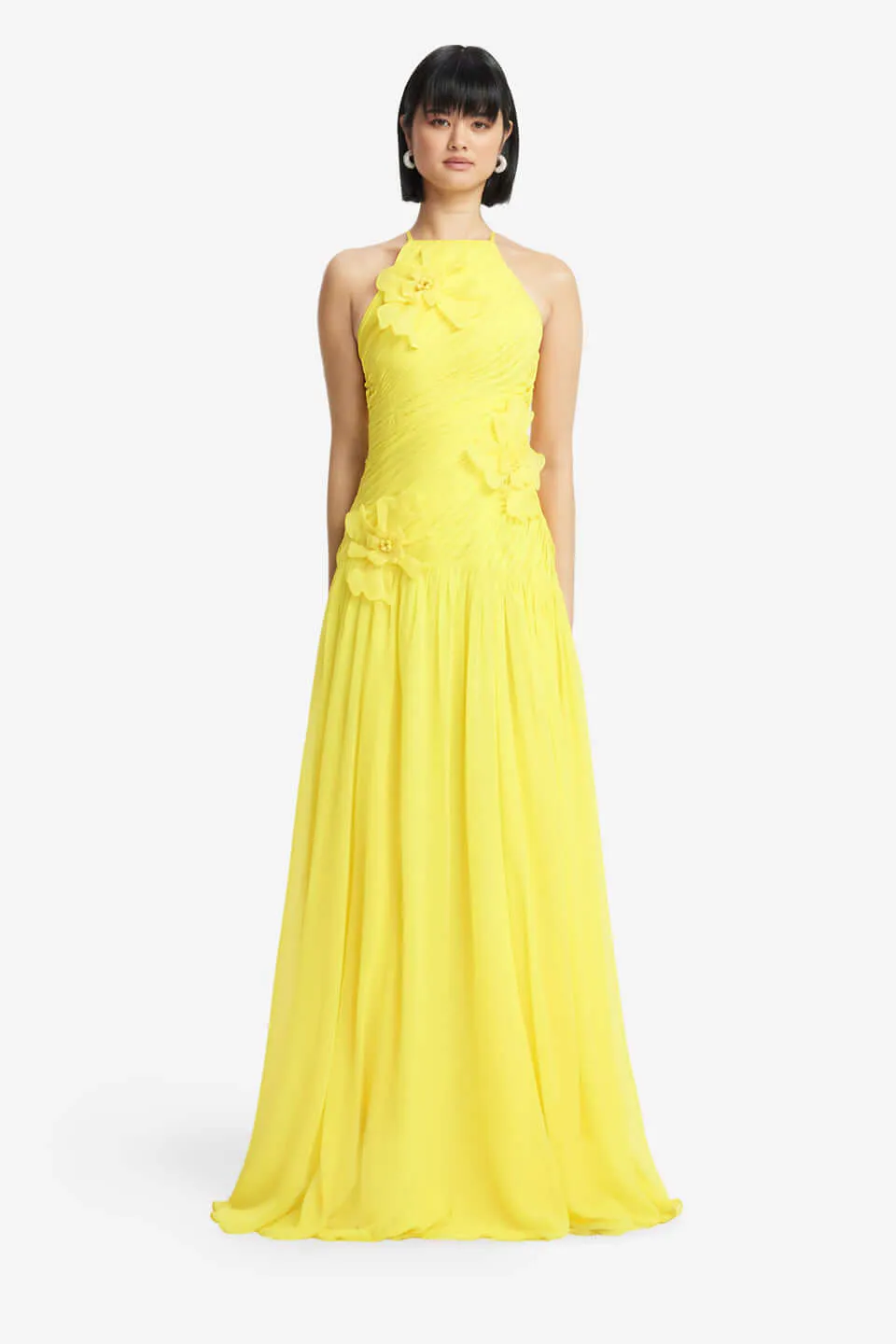 Amya Floral Appliqué Maxi Gown Dress Sunshine Yellow Size 8 & 10 by Leo Lin