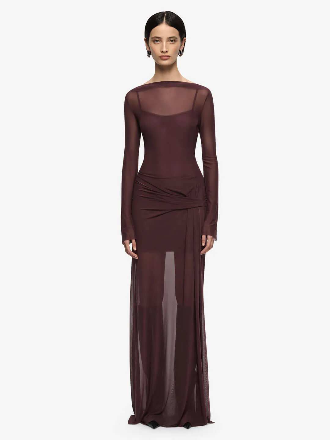 Marabou Long Sleeve Maxi Dress Aubergine Brown Size 8 & 10 by Bec & Bridge