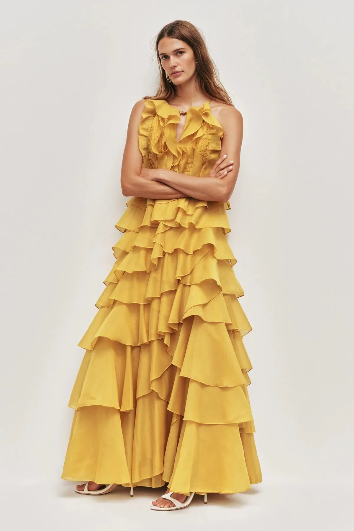 Cleo Gown Dress Chartreuse Yellow Size 8 by Aje