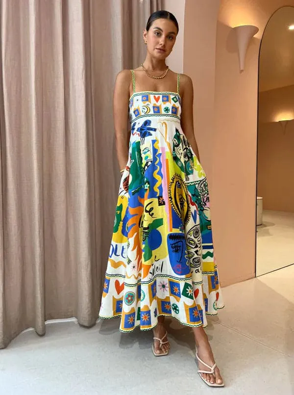 Soleil Midi Sundress Print Size 8 by Alemais